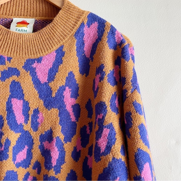 *SOLD* Farm Rio Leopard Pop Caramel Sweater Balloon Sleeves Wool Blend, Medium - Picture 5 of 15